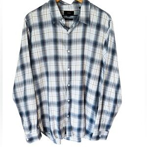Vince Men’s Classic Fit Lightweight Button Down Plaid Shirt Blue Size XL